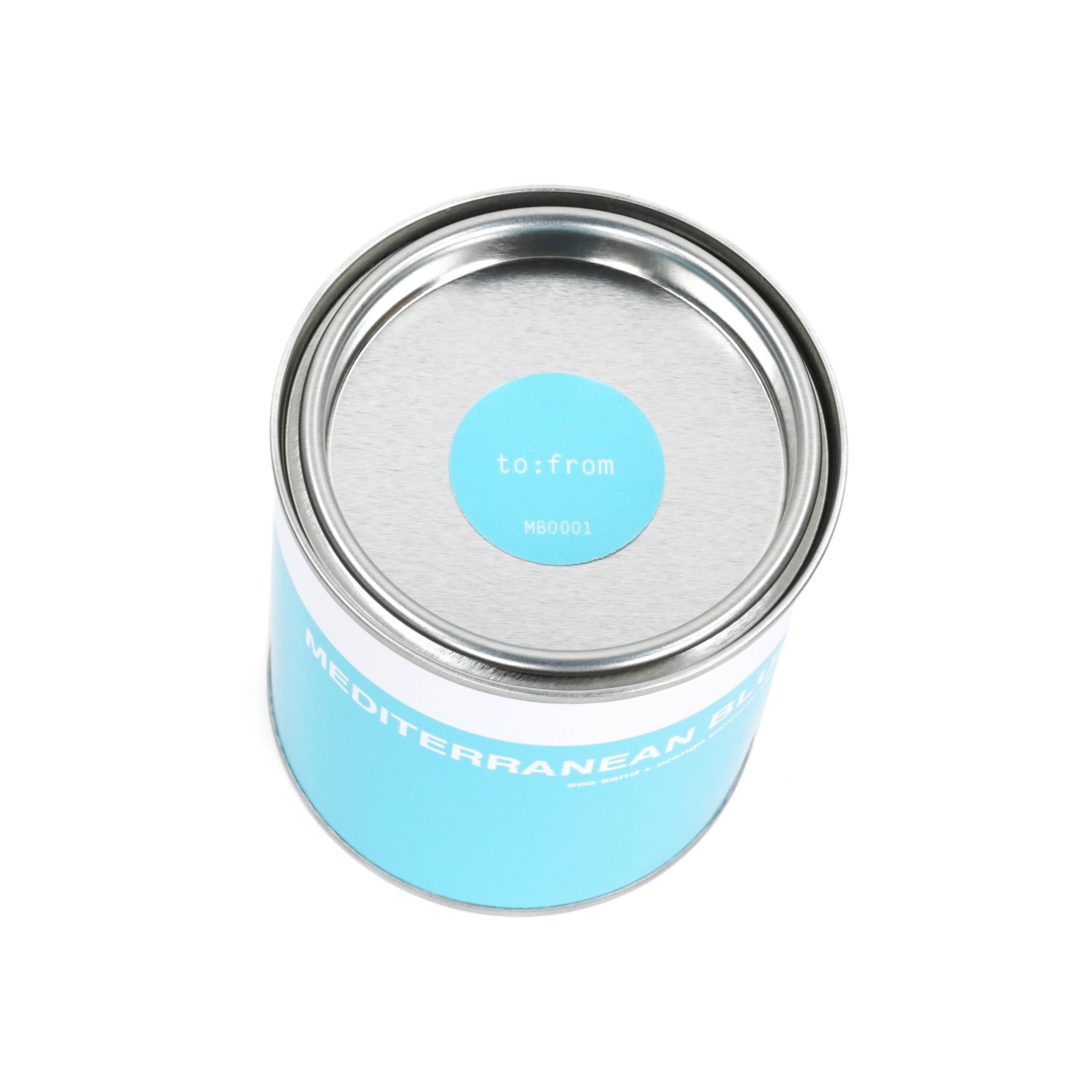 MEDITERRANEAN BLUE CAN CANDLE (SEA SAND + ORANGE BLOSSOM)