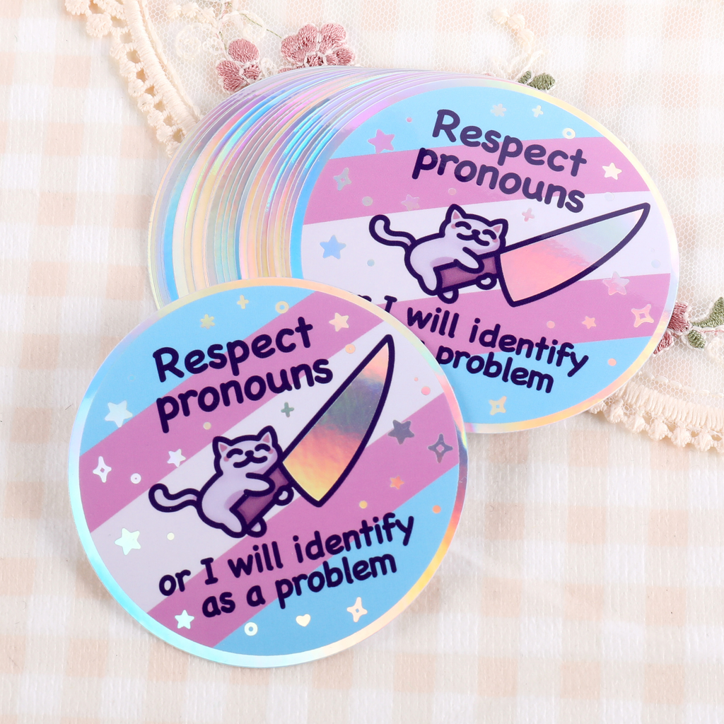 Holographic Respect Pronouns Vinyl Sticker