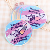 Holographic Respect Pronouns Vinyl Sticker
