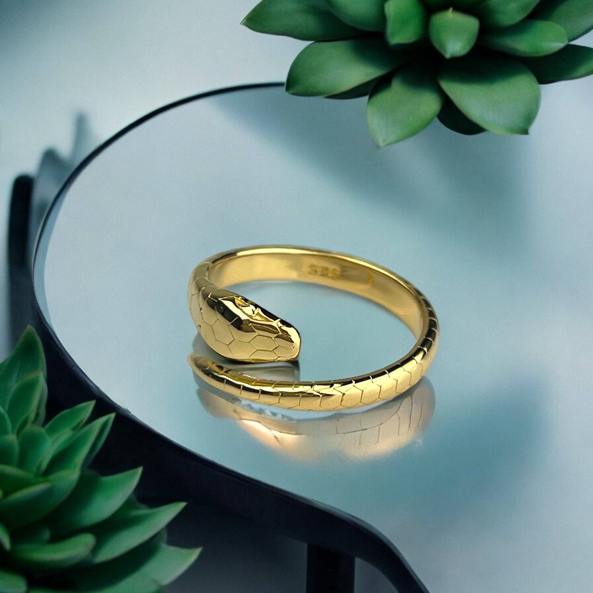 925 Sterling Silver Gold Plated Snake Ring