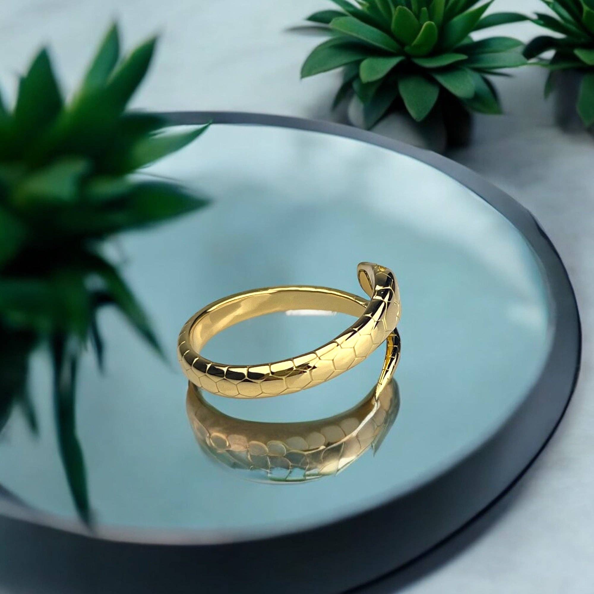 925 Sterling Silver Gold Plated Snake Ring
