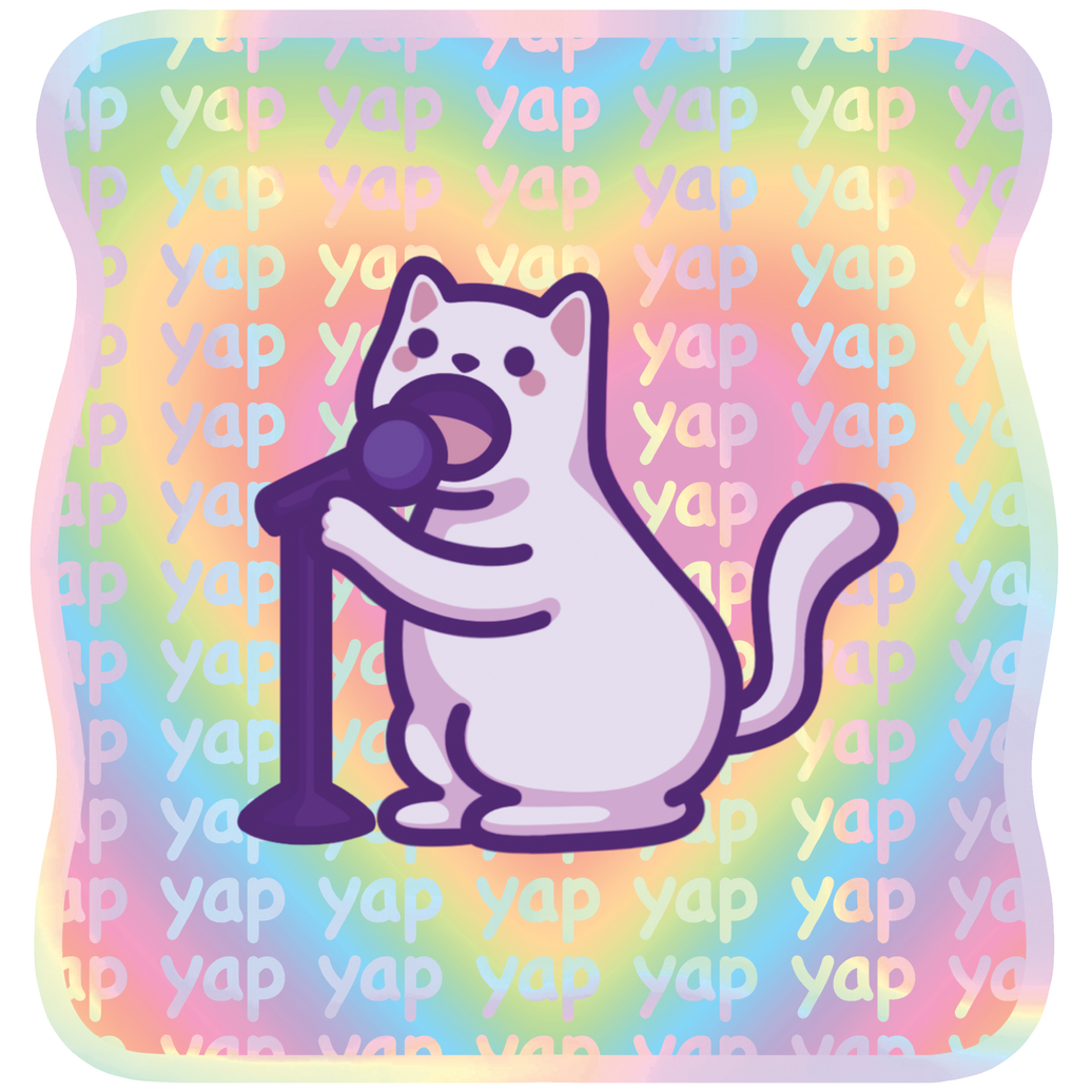 Funny Holographic Cat Meme Sticker | Yap Yap Yap