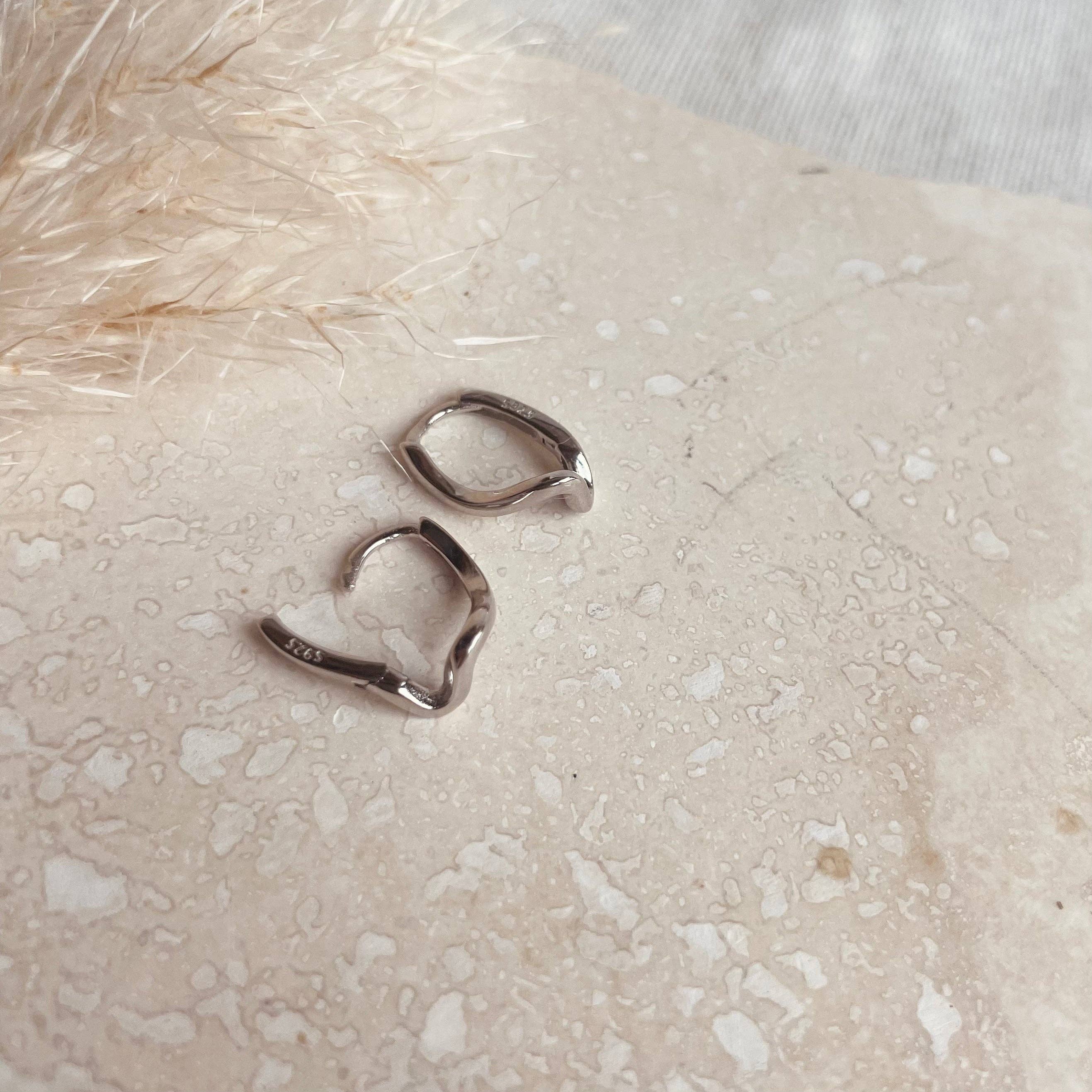 Silver Abstract Wave Hoops