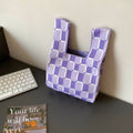 CheckerBoard Bags - Knitted Stylish Tote Bag Purple