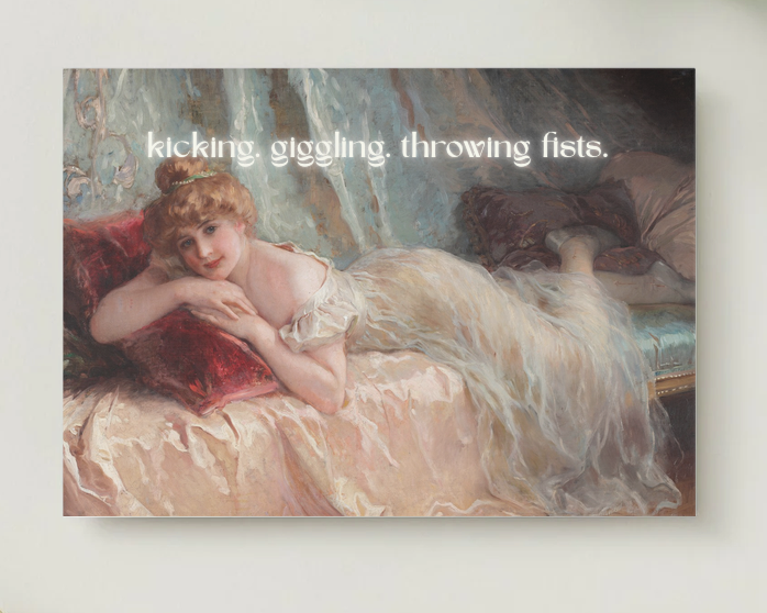 Postkarte kicking, giggling, throwing fists