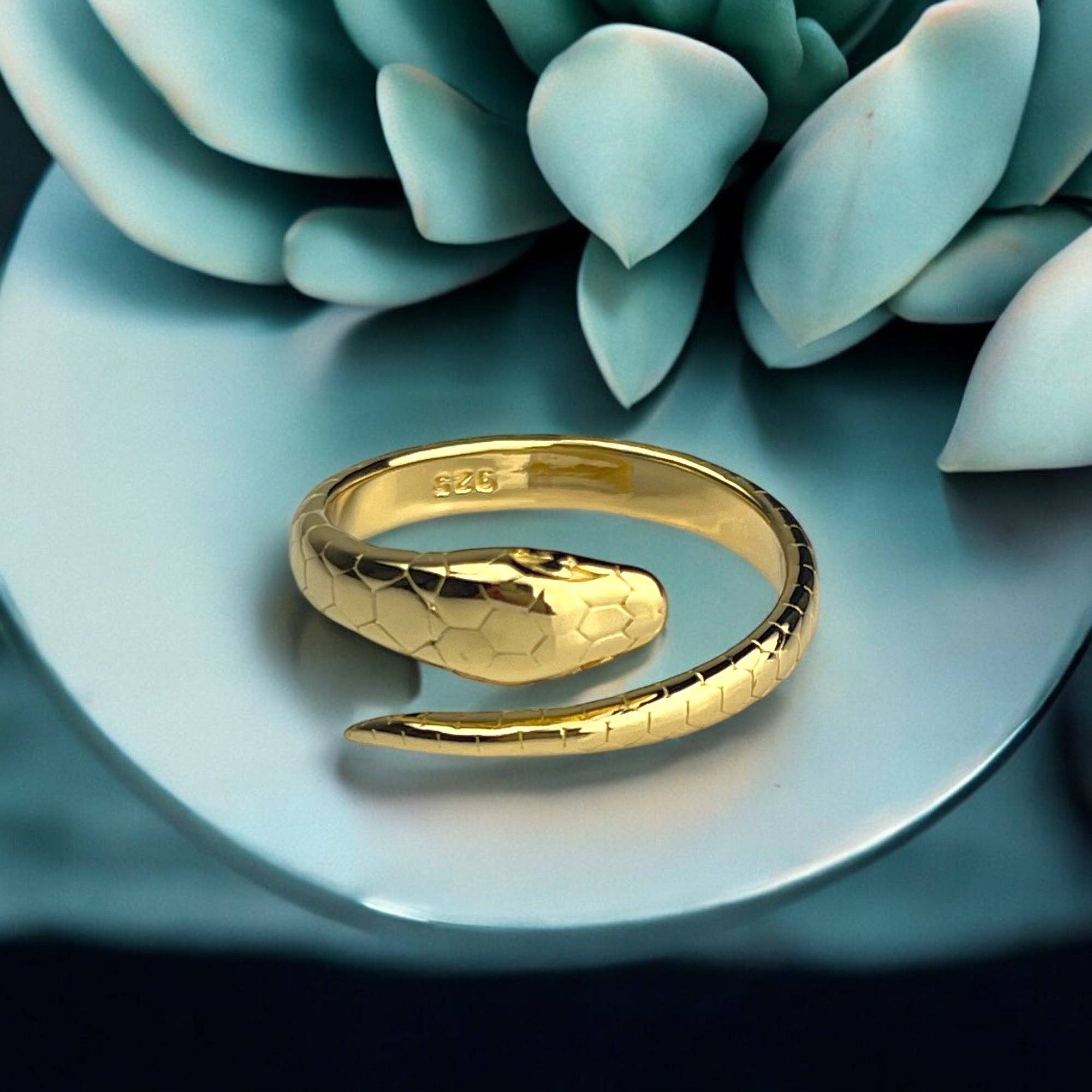 925 Sterling Silver Gold Plated Snake Ring