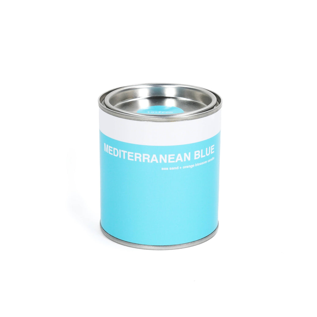 MEDITERRANEAN BLUE CAN CANDLE (SEA SAND + ORANGE BLOSSOM)