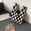 CheckerBoard Bag - Knitted Stylish Tote Bags Black and White