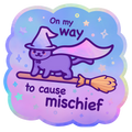 On My Way to Cause Mischief! | Holographic Vinyl Cat Sticker