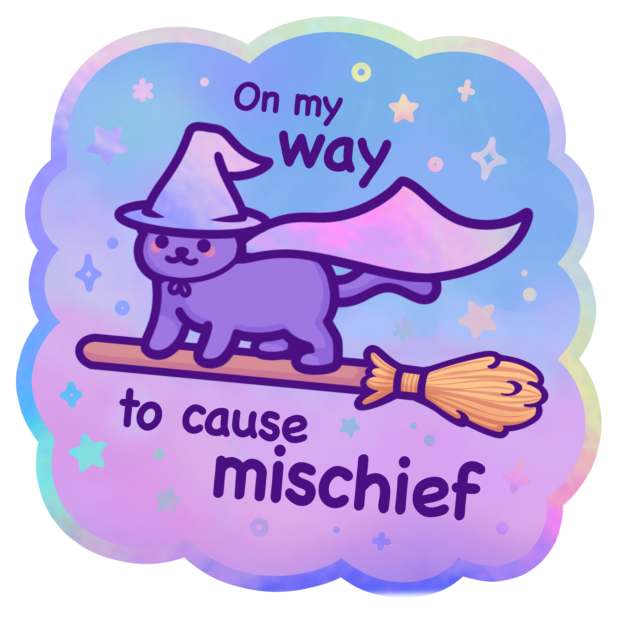 On My Way to Cause Mischief! | Holographic Vinyl Cat Sticker
